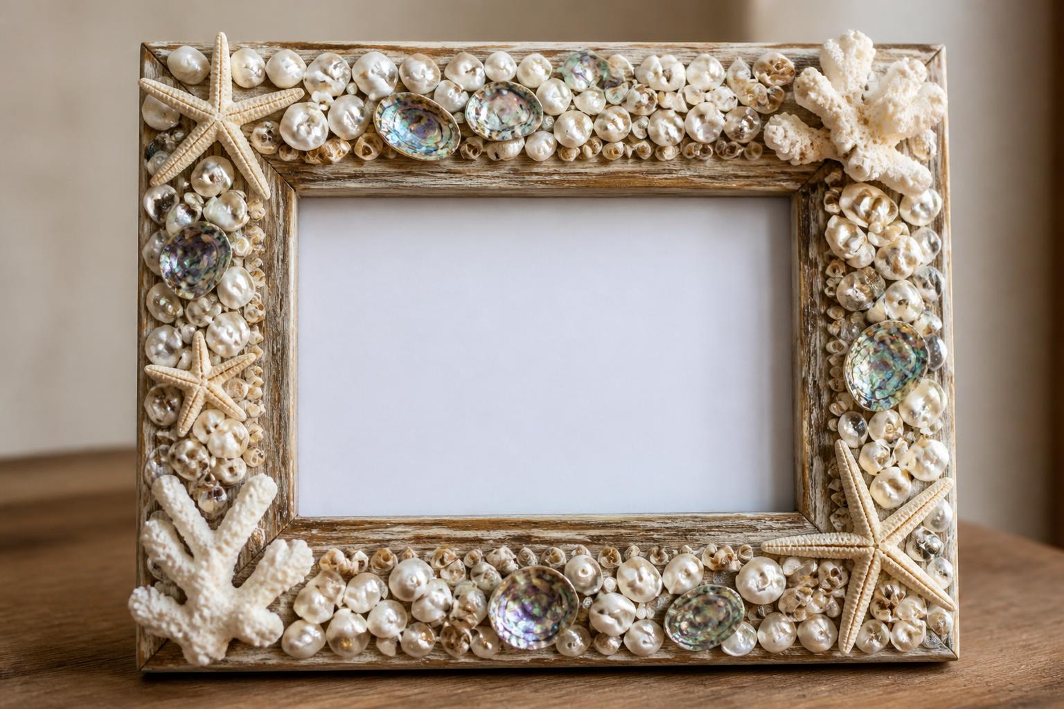 découvrez notre cadre photo artisanal orné de coquillages, une décoration unique et naturelle parfaite pour sublimer vos souvenirs.