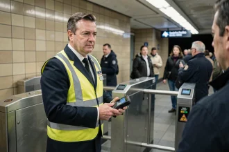 Agent RATP en uniforme émettant un procès-verbal dans une station de métro parisienne
