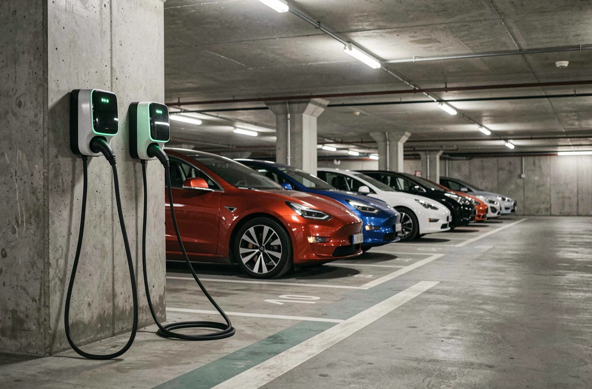 Station de recharge pour voitures électriques dans un parking souterrain urbain
