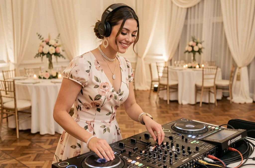 Mademoiselle Ely en tenue élégante aux platines lors d'une réception de mariage dans le Val-de-Marne