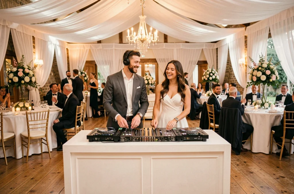 Mix N Joy, duo DJ pour mariage en Seine-et-Marne, animation musicale lors d'une réception élégante en salle de mariage décorée